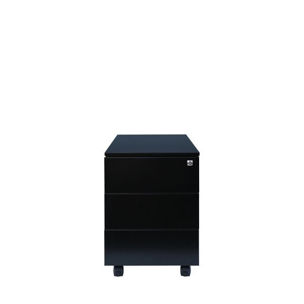 Lüllmann rolcontainer, zijgreeplijst, 3 laden inclusief pennenbak, 550 x 400 x 590 mm, diepzwart, 505921