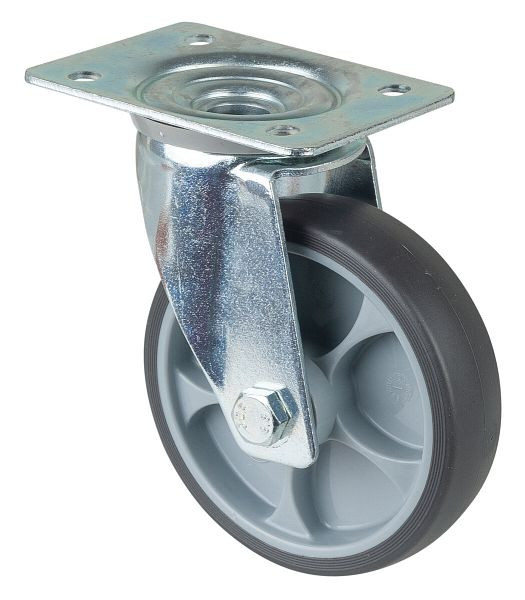 BS rollen transportrol, breedte 32 mm, Ø125 mm, tot 120 kg, grijze thermoplastische banden, kunststof wiellichaam, rollager, plaat, LS400.B44.126
