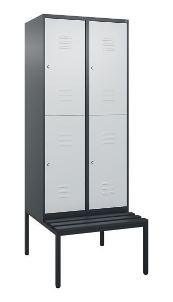 C+P dubbeldekskast Classic PLUS, 2 vakken, 2120x800x815mm, 7016/7035, cilindersloten, met bank eronder, 0803507-22 S10028