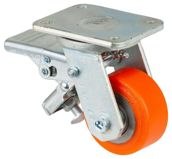 BS Wielen Zwaarlastwiel met wiel/slot, breedte 36 mm, Ø80 mm, tot 250 kg, polyurethaan gegoten 95 Shore A, gegoten lichaam, kogellager, RR120.C10.080