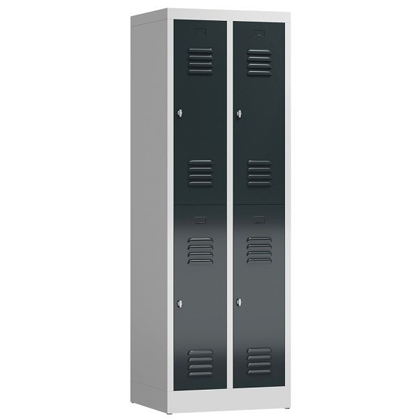 Lüllmann ClassiX kledingkast, 2 vakken, dubbeldekker, 1800 x 590 x 500 mm, lichtgrijs/antracietgrijs, X-520228