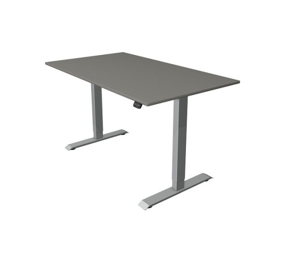 Kerkmann Move 1 zit-/statafel wit/zilver, B 1400 x D 800 mm, elektrisch in hoogte verstelbaar van 740-1230 mm, T-onderstel zilver, grafiet, 10229712