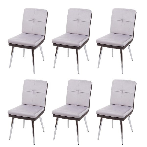 Mendler HWC-G48 set van 6 eetkamerstoelen, keukenstoelen, gestoffeerde fauteuils, kunstleer fluweel, grijs, 3x71556