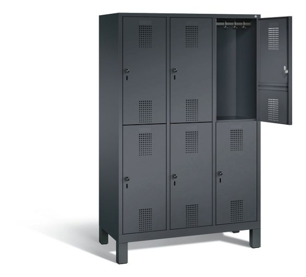 C+P locker dubbeldekker Evolo, H1850xB1200xD500mm, kleur: zwart-grijs, 48310-32 S10061