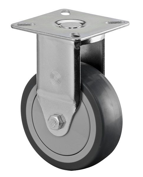 BS rollen apparatenrol, plaat, wielbreedte 25 mm, wiel-Ø 75 mm, draagvermogen 60 kg, grijs rubberen loopvlak, kogellager, VE 8 stuks, A310.A85.075