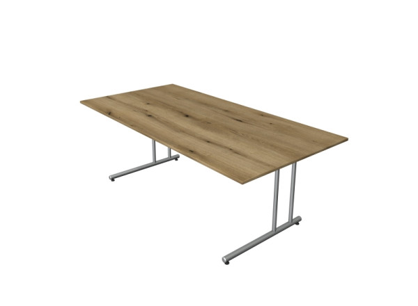 Kerkmann bureau start-up, extra groot, B 2000 x D 1000 x H 750 mm met C-voetframe in aluminium zilver, eiken, 11434255