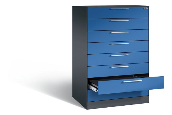 C+P archiefkast Asisto, H1310xB800xD600mm, kleur: zwartgrijs / gentiaanblauw, beugelgreep, 146223-824 S10046