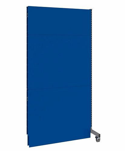 DENIOS mobiele akoestische scheidingswand, opzetpaneel, B 1250, H 2500 mm, tweezijdige akoestische geperforeerde plaat, grijs/blauw, 293122
