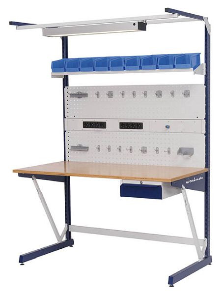 Bedrunka + Hirth werkraster met meerwandige opbouw en onderhangblok, 1x energiekanaal, 2x geperforeerde wand, 1x legplank, 1500 x 800 x 2070 mm, 07.999.05