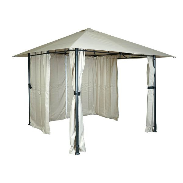 Mendler Pergola HWC-J63, tuinpaviljoen terrasoverkapping met zijwand, 3x3m, crème-beige, 82053