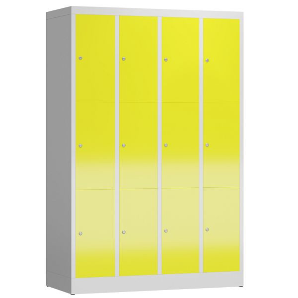 Lüllmann ClassiX lockerkast, 4 compartimenten met elk 3 compartimenten, 1800 x 1185 x 500 mm, lichtgrijs/zinkgeel, X-520346