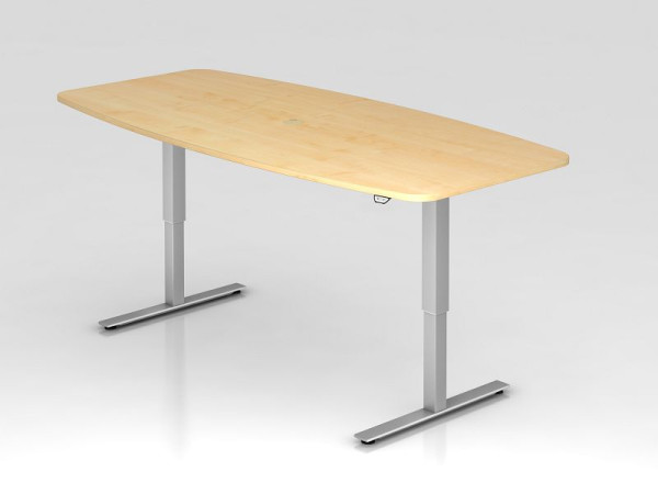 Hammerbacher vergadertafel met drukknopschakelaar, esdoorn, tonvormig, incl. 1 kabeluitgang 8 cm, VXMST22/3/S