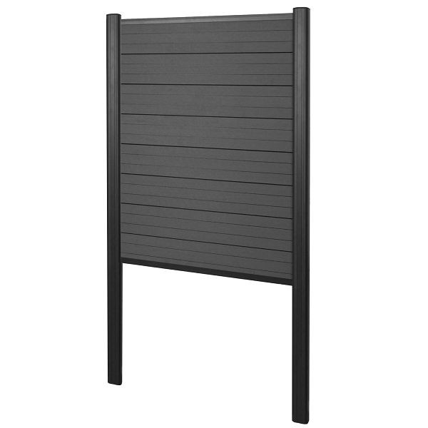 Mendler WPC inkijkbescherming Sarthe, schutting windscherm, aluminium paal voor inbetonneren, basiselement smal, 100cm antraciet, 2x65140+76239+76242+76266