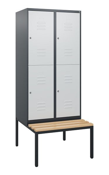 C+P dubbeldekskast Classic PLUS, 2 compartimenten, 1950x800x815mm, 7016/7035, cilindersloten, beukenhouten zitlatten, zitting, 0803505-22 S10037