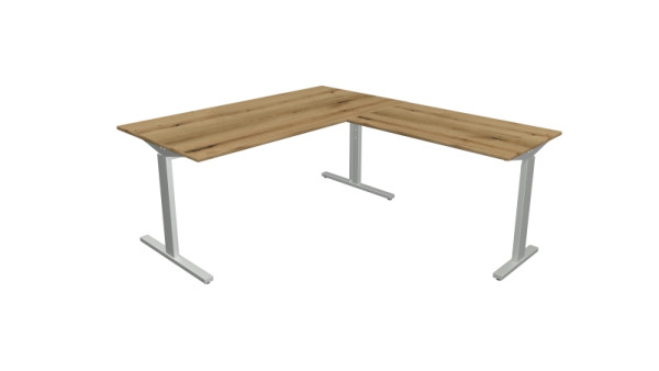 Kerkmann hoekwerkstation Form 2, bureau B 1600 x D 800 x H 700-820 mm, aanschuiftafel 1000 x 600 x 700-820 mm, eiken, 11023055