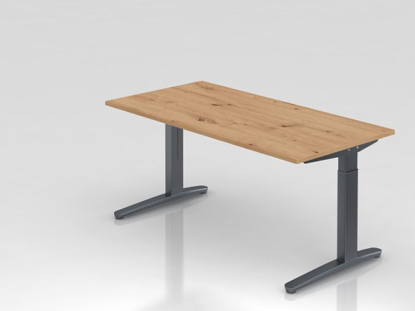Hammerbacher bureau XB16, 160 x 80 cm, blad: knoestig eiken, 25 mm dik, 2 mm ABS rand, rechthoekige vorm, grafiet, VXB16/R/GG