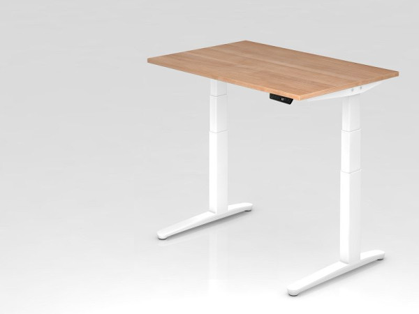 Hammerbacher elektrisch zit-sta bureau 120x80cm walnoot/wit, rechthoekige vorm, VXBHM12/N/WW