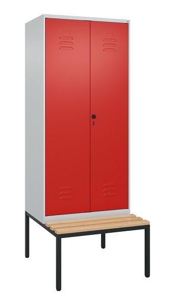 C+P verschoningskast Classic PLUS, 2 vakken, 2120x800x815mm, 7035/3020, draaigrendel, met onderbank, beuken zitlat, 0800527-22P S10002