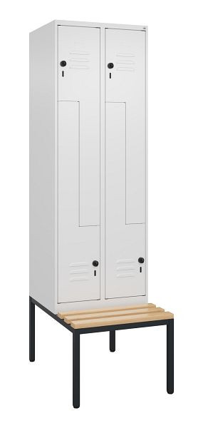 C+P Z-Spind Classic PLUS, met onderbank, 4 vakken, 2120x600x815mm, 9016/9016, draaibare grendel, beuken zitlat, 0800537-204 S10014