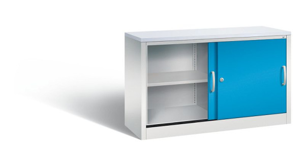 C+P dressoir met schuifdeuren Acurado, H720xB1200xD400mm, kleur: lichtgrijs/lichtblauw, beugelgreep, 2 niveaus, 5723-00 S10373