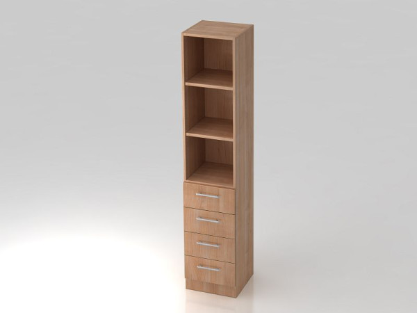 Hammerbacher ladekast 5OH, 4 laden, onderpaneel, relinggreep walnoot/walnoot, 40,6x42x200,4 cm (BxDxH), V7600/N/N/RE