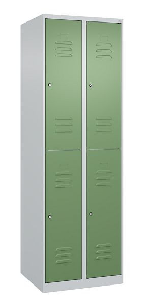 C+P Doppelstöckiger Spind Classic PLUS, 2 Abteile, 1850x600x500mm, 7035/6011, Zylinderschlösser, 080300-20 S10042