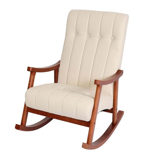Mendler schommelstoel HWC-K10, schommelstoel, schommelstoel, relaxstoel, kunstleer creme, frame notenhout look, 86625
