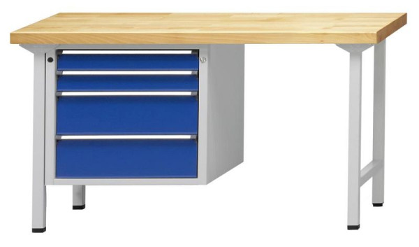 ANKE combinatie werkbank; 1500x700 mm; RAL 7035/5010; Linker onderkast 660x615x600 mm, 4 laden 90, 90, 180, 180 mm