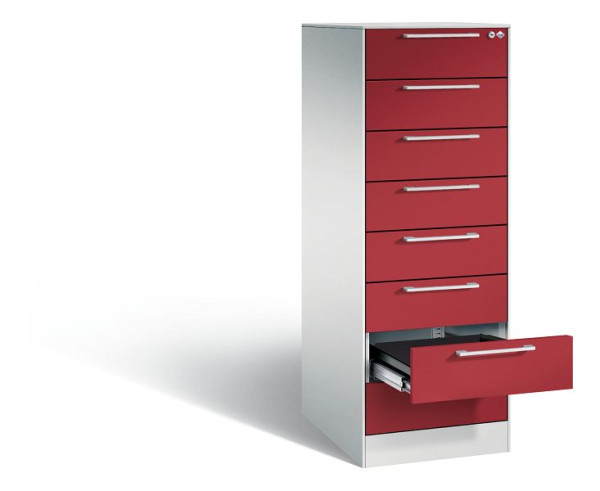 C+P archiefkast Asisto, H1310xB440xD600mm, kleur: lichtgrijs/robijnrood, beugelgreep, 146225-822 S10024