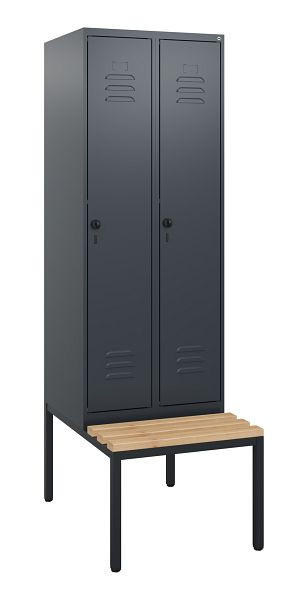 C+P luierkastje Classic PLUS, met onderbank, 2 vakken, 1950x600x815mm, 7016/7016, draaibare sluiting, beuken zitlat, 0800505-20 S10012