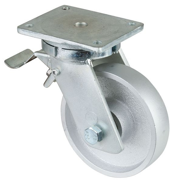 BS Wielen Zwaarlastwiel met rem, breedte 45 mm, Ø200 mm, tot 1100 kg, gegoten loopvlak, gegoten wiellichaam, kogellagers, RR120.C81.201