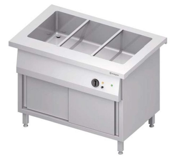 Stalgast bain-marie station "Free Flow" met een wastafel 3x GN1/1 en schuifdeuren, 1132x735x880 mm RVS deksel, FF11111