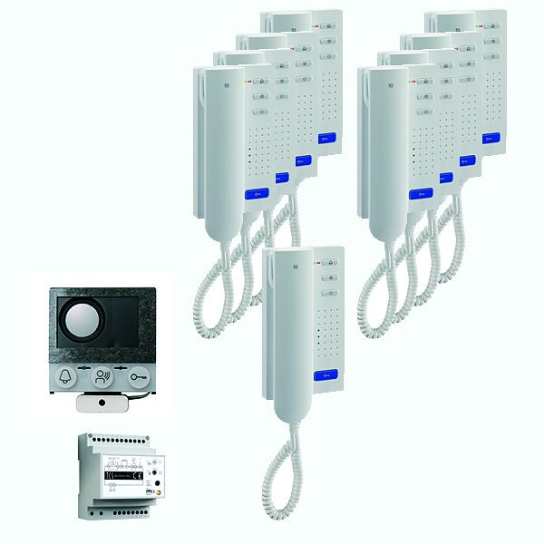 TCS audio:pack installatie voor 9 wooneenheden, met ingebouwde luidspreker ASI12000 + 9x deurtelefoon ISH3030 + besturingsapparaat BVS20, PAIH090/004