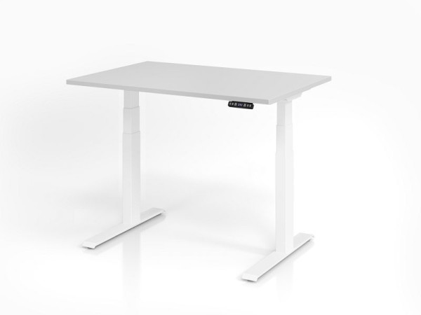 Hammerbacher bureau XDKB12, 120 x 80 cm, blad: grijs, 25 mm dik, ABS dikke rand, rechthoekige vorm, wit, VXDKB12/5/W
