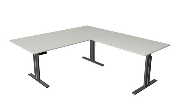 Kerkmann zit-statafel B 2000 x D 800 mm, met aanbouwelement 1200 x 800 mm, elektrisch in hoogte verstelbaar van 720-1200 mm, geheugenfunctie, lichtgrijs, 10325211