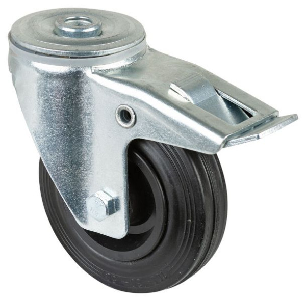 BS rollen transportrol met rem, breedte 30 mm, Ø100 mm, tot 70 kg, zwart rubberen loopvlak, rollager, VE = 4 stuks, L121.B45.100
