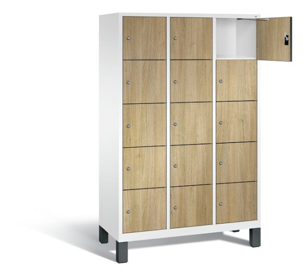 C+P lockerkast Evolo, H1850xB1200xD500mm, kleur: verkeerswit / decor eiken Sereno, 48010-325 S10083