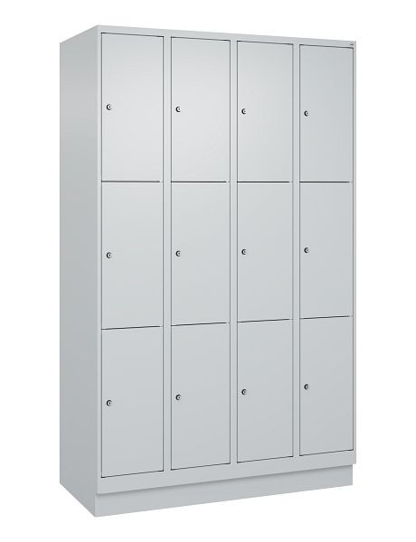C+P lockerkast Classic PLUS, onderstel, 4 vakken met elk 3 vakken, 1950x1200x500mm, 7035/7035, 080020-403 S10009