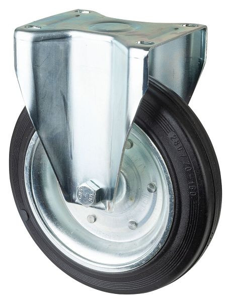 BS rollen transportrol, vaste rol, wielbreedte 70 mm, wiel Ø 280 mm, draagvermogen 350 kg, zwart rubber, stalen velg, rollager, plaat, L410.B55.280