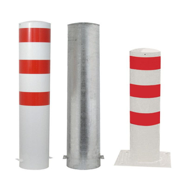 Stein HGS HGS stalen buispaal/rambeschermpaal - Bolder-, 1500 mm/voor pluggen, voetplaat 360x360 mm, zonder verf, 1 oog, met gelaste stalen kap, 40273-101