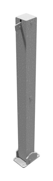 Schake afzetpaal stalen buis 70 x 70 mm opklapbaar, voor hangslot, voor plugbevestiging met voetplaat 100 x 150 mm, thermisch verzinkt, zonder oog, 470UV