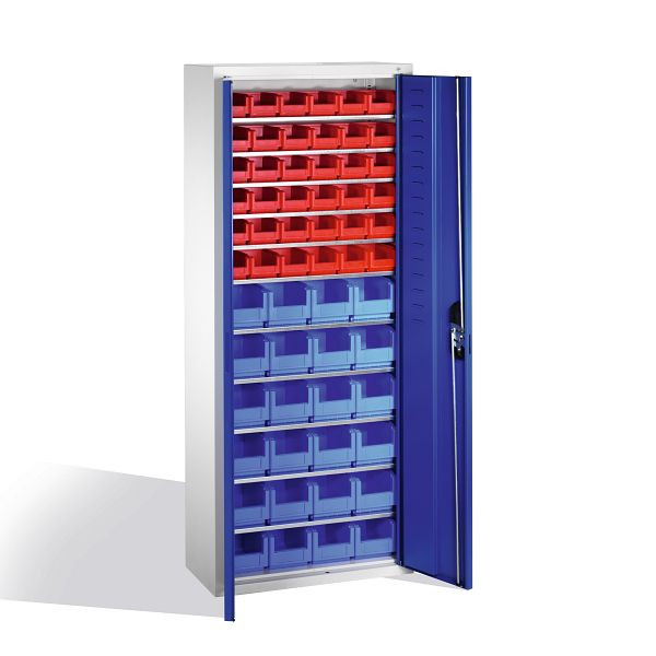 C+P tijdschriftenkast serie 13, H1690xB700xD300mm, kleur: lichtgrijs / gentiaanblauw, verzonken handgreep, 133413-23 S10031