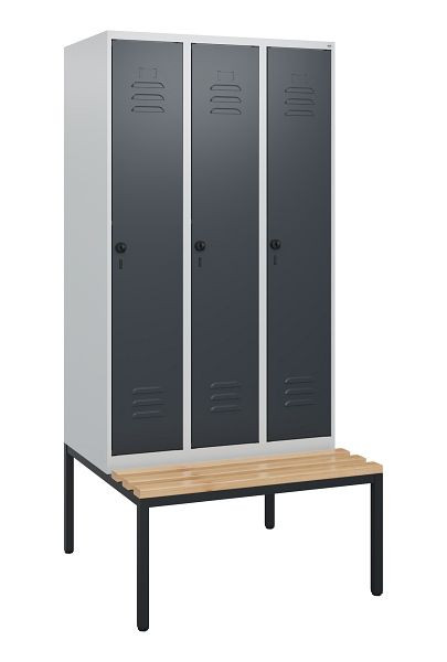 C+P luierkastje Classic PLUS, met onderbank, 3 vakken, 1950x900x815mm, 7035/7016, draaibare sluiting, beuken zitlat, 0800505-30 S10008