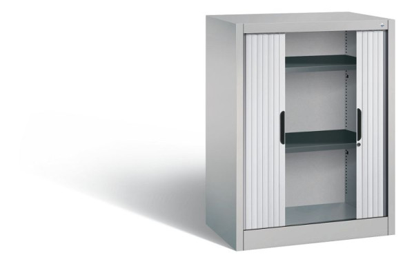 C+P dressoir met luiken Omnispace, H1030xB800xD420mm, kleur: wit aluminium, verzonken greep, 2 niveaus, 3241-00 S10062