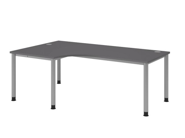 Hammerbacher hoektafel 4 voet rond 200x120cm 90° grafiet/zilver, hoekvorm 90°, links of rechts te monteren, VHS82/G/S