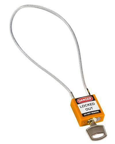 Brady compact veiligheidsslot, verschillend sleutelverdeling, met kabelbeugel 400 mm, oranje, 244340