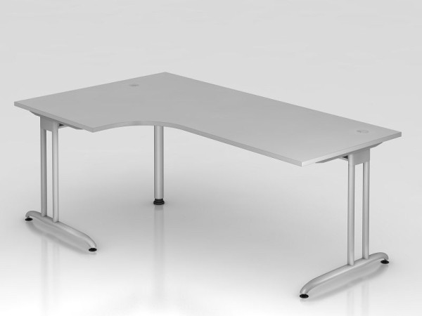 Hammerbacher hoektafel C-poot 200x120cm 90° grijs, hoekvorm 90°, horizontale kabelgoot, links of rechts te monteren, werkhoogte 72 cm, VBS82/5/S