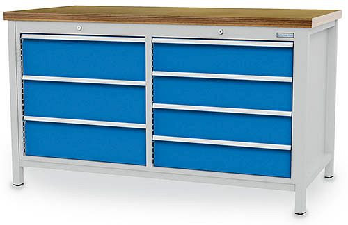 Bedrunka + Hirth box werkbank 1500, vv 7 lades, verschillende paneelhoogtes, 1500x750x959 mm, 03.15.34V9A