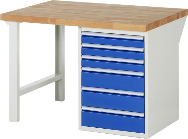 RAU werkbank serie 7000 - modulair ontwerp, onderbouwbak (6x laden), 1250x840x900 mm, 03-7515A1-129B4S.11