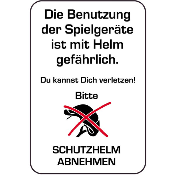 Stenen HGS speeltoestelbord, Het is gevaarlijk om het speeltoestel te gebruiken met een helm., 400 x 600 mm, 14865